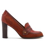 Sapatos Femininos Moommo Chunky Block Heel Pumps Crocodile-brown 10