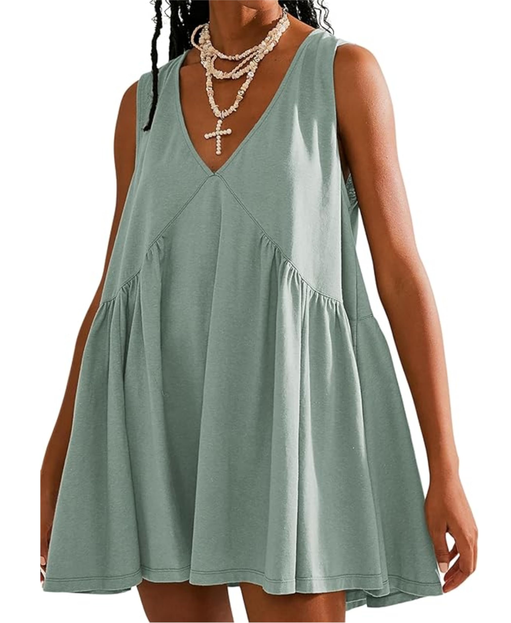 Vestido Opcakm Com Decote Em V Sem Mangas Mini Loose Summer Teal-l