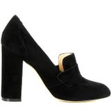 Sapatos Femininos Moommo De Salto Alto, Bico Redondo, Camurça Preta