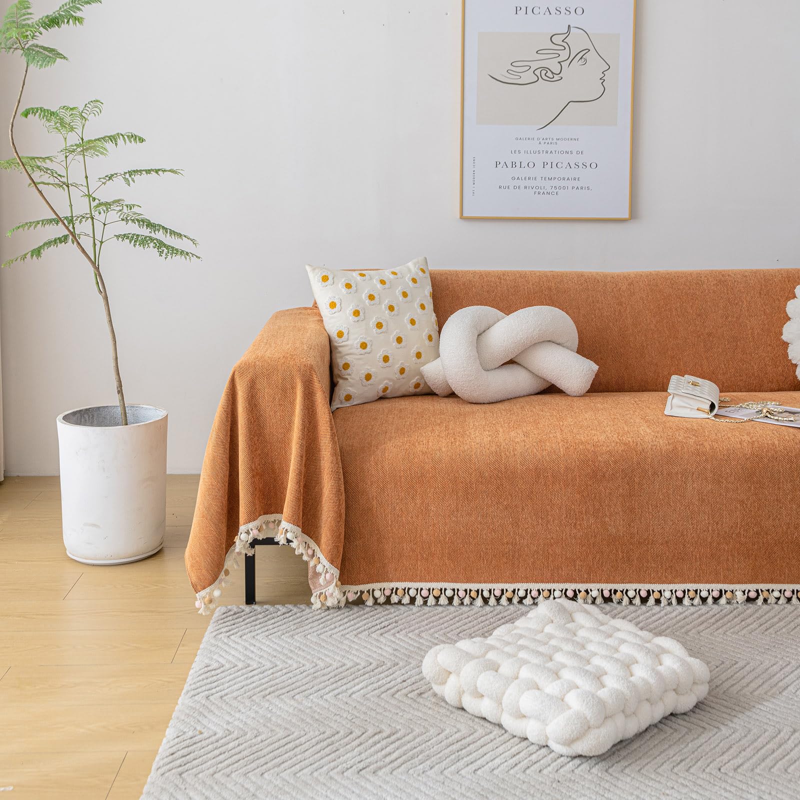 Capa De Sofá Clife Pumpkin Chenille Sofá 3 Almofadas 180x340cm