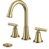 Torneira De Banheiro Hurran Brushed Gold De 3 Furos Com Dreno Pop-up