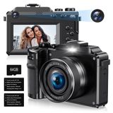 Câmera Digital Kanorleey 4k 48mp, Lente Dupla, Zoom 18x, Wifi, Preta