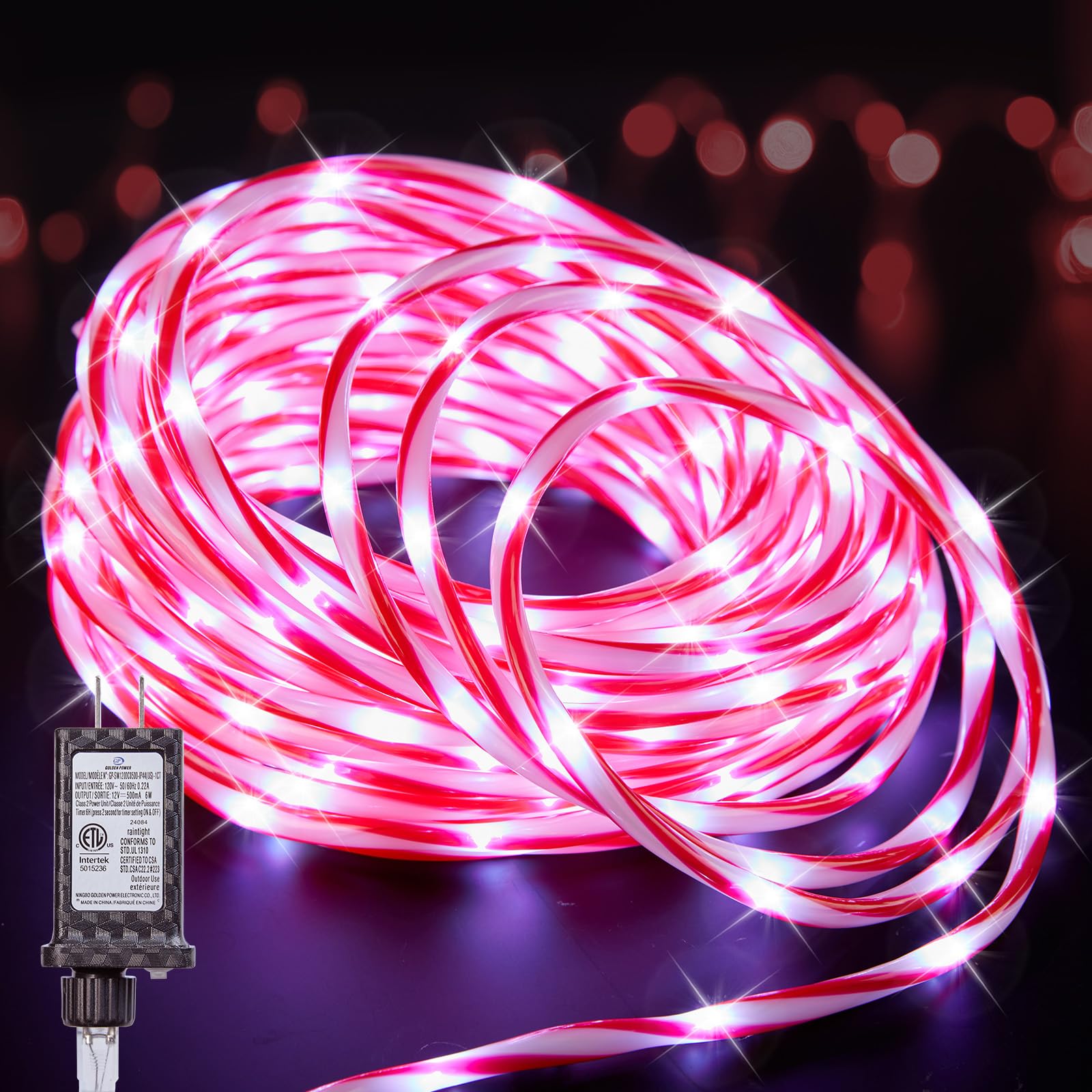 Luzes De Natal Minetom 66 Pés 400 Led Candy Canes Rope White