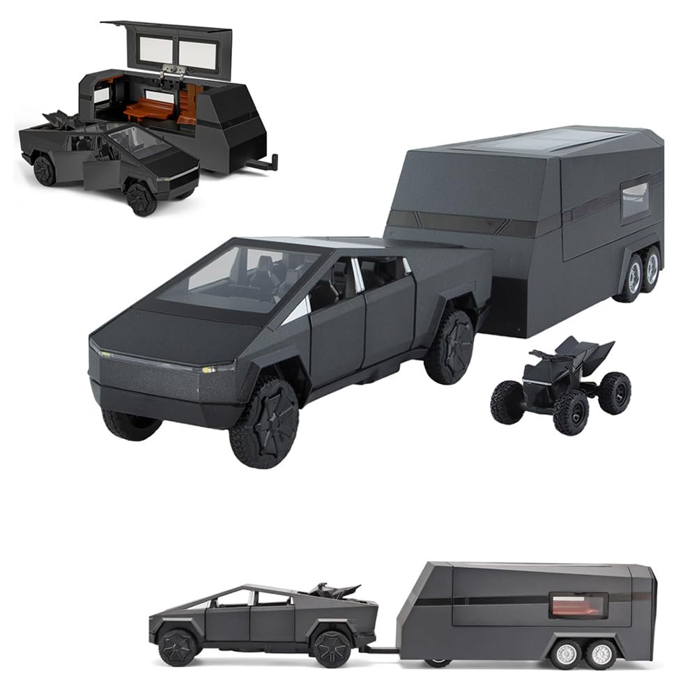 Caminhão De Brinquedo Erock Pickup Trailer Rv Metal Fundido Sob Pressão Com Luz Sonora