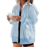 Jaqueta Feminina Eytino Waffle Knit Shacket Plus Size Azul Claro