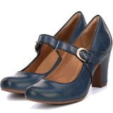 Sapatos Shodense Vintage Chunky Block Heel Mary Jane Navy Wome