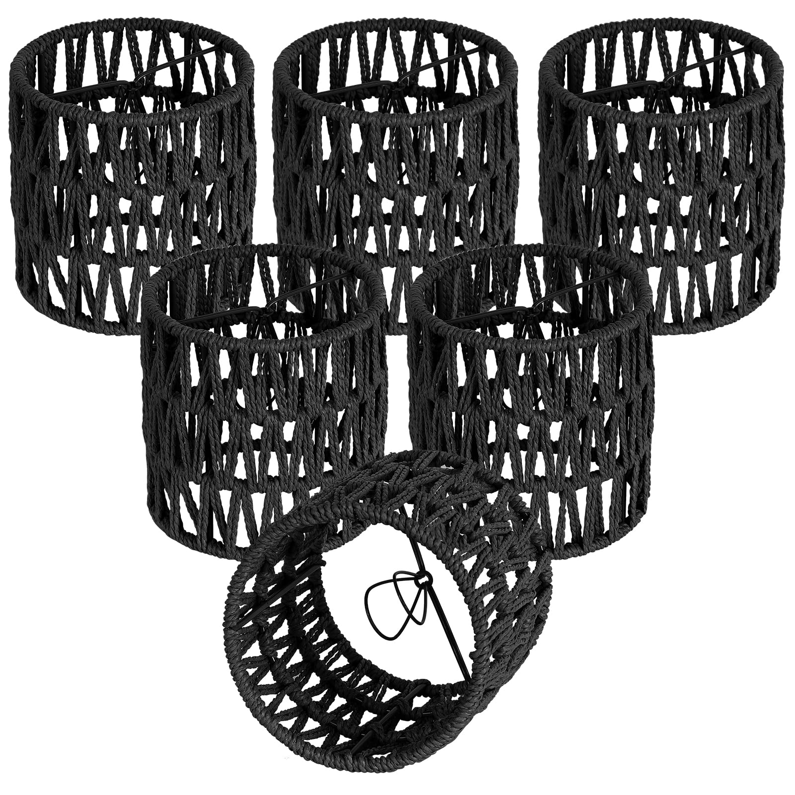 Conjunto De Abajures Stepeak Rattan Clip On Chandelier 5,1 X 5,1 Polegadas