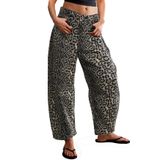 Jeans Kedera Baggy Barrel Para Mulher Com Estampa De Leopardo