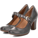 Sapatos Femininos Shodense Vintage Kitten Heel Mary Jane, Cinza, 8 Cm