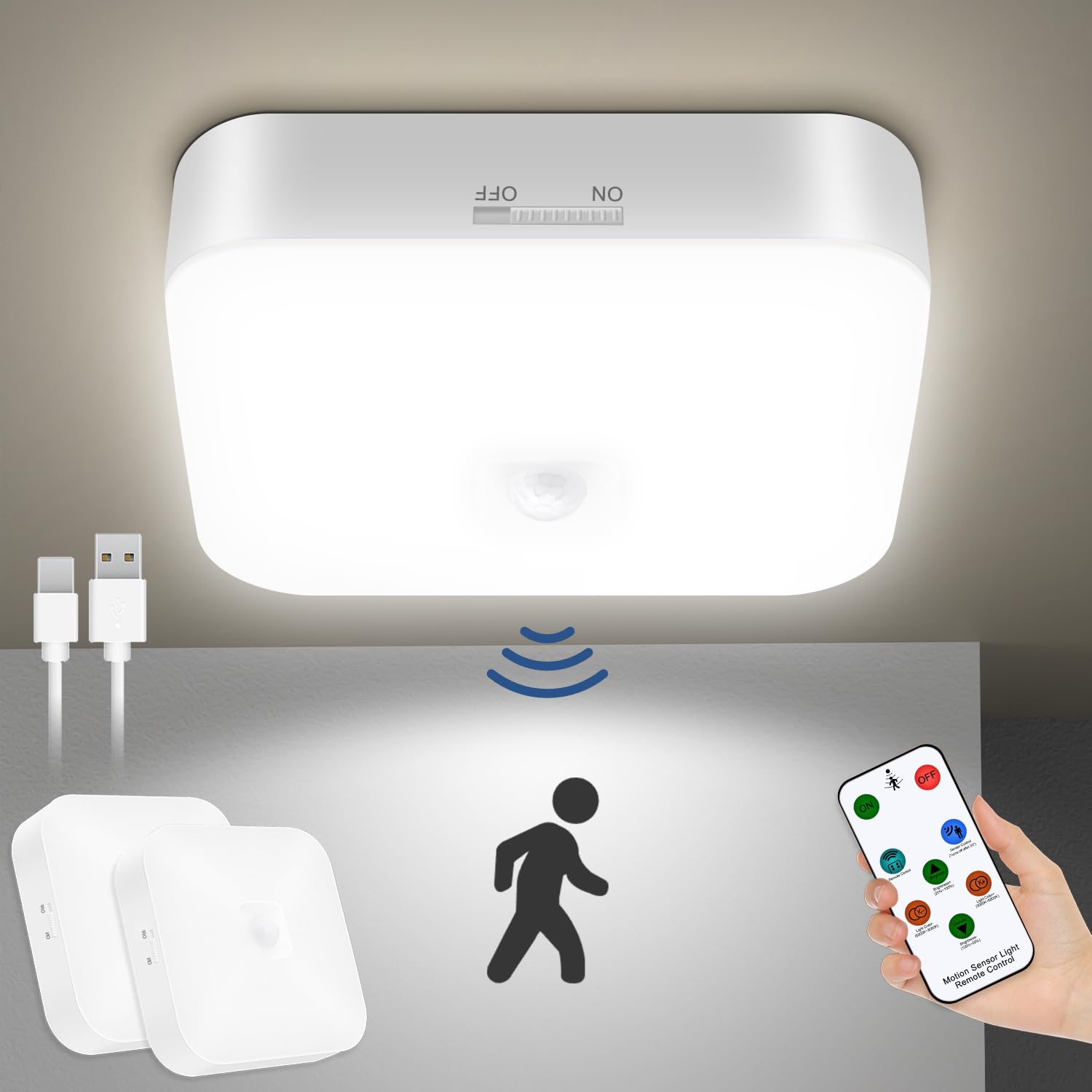 Sensor De Movimento Lights Eneru Recarregável Ceiling 500lm 2pk