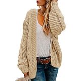 Suéter De Cardigã Ferrtye Feminino Chunky Cable Knit Bege