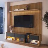 Rack Com Painel Para Tv Até 75 Polegadas Liverpool Ra8001 Com Led E Impressão Ripada 3d Pinho/ Mel/ Grafite