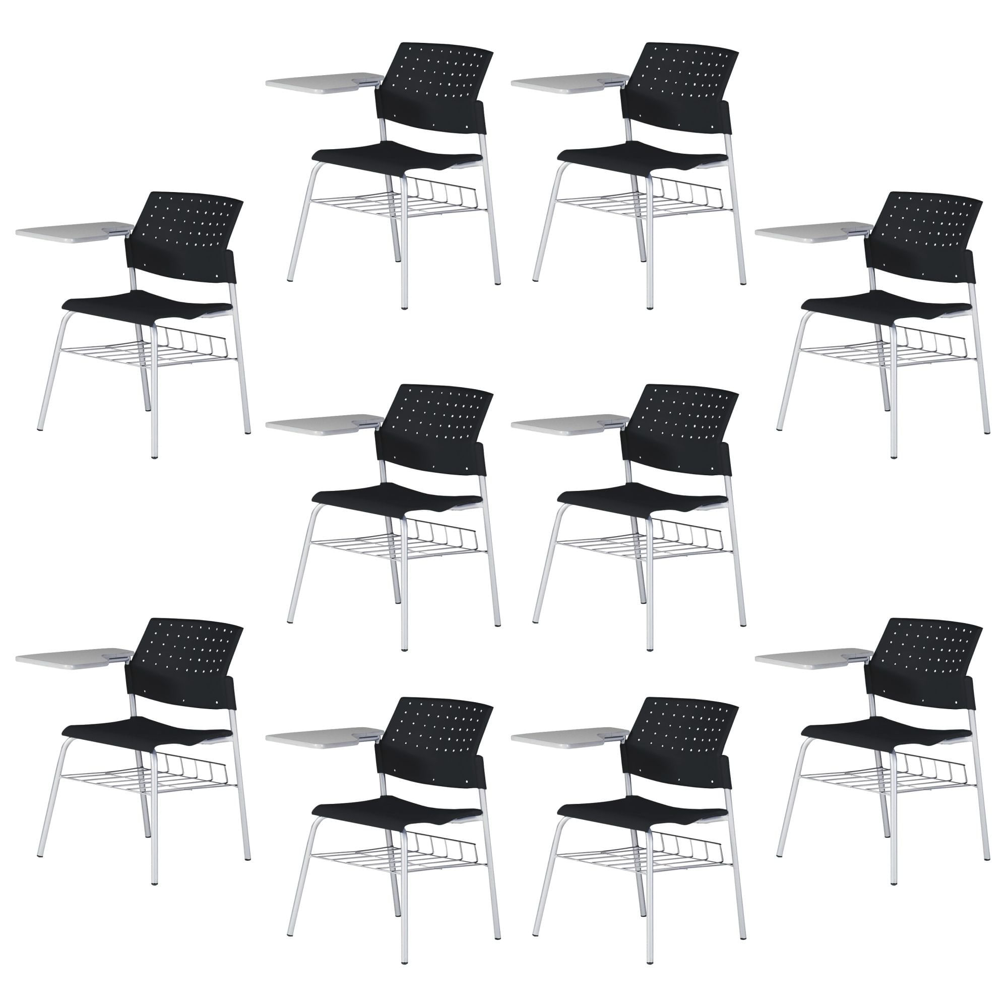 Kit 10 Carteiras Escolar Cadeira Com Prancheta E Suporte Para Livros Movie Preto