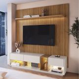 Rack Com Painel Para Tv Até 75 Polegadas Liverpool Ra8001 Com Led E Impressão Ripada 3d Pinho/ Mel/ Arenas