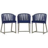 3 Cadeiras De Jantar Noronha Fendi Corda Náutica E10 Trama Azul