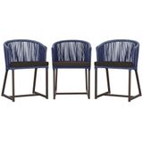 3 Cadeiras De Jantar Noronha Marrom Corda Náutica E9 Trama Azul