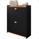 Sapateira Closet Vertical Organizadora 12 Pares Calçados Unissex Prateleira 2 Andares Gavetas Basculante Preto/cinamomo - Lojas Rpm
