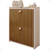 Sapateira Closet Vertical Organizadora 12 Pares Calçados Unissex Prateleira 2 Andares Gavetas Basculante Off White/ripado - Lojas Rpm