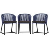 3 Cadeiras De Jantar Noronha Preta Corda Náutica E9 Trama Azul