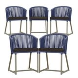 5 Cadeiras De Jantar Noronha Fendi Corda Náutica E9 Trama Azul