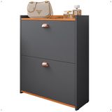Sapateira Closet Vertical Organizadora 12 Pares Calçados Unissex Prateleira 2 Andares Gavetas Basculante Cinza/cinamomo - Lojas Rpm