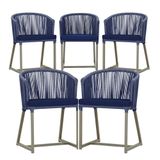 5 Cadeiras De Jantar Noronha Fendi Corda Náutica E10 Trama Azul