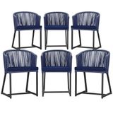 6 Cadeiras De Jantar Área Noronha Preta E10 Trama Original Azul