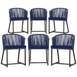 6 Cadeiras De Jantar Noronha Marrom Corda Náutica E10 Trama Azul
