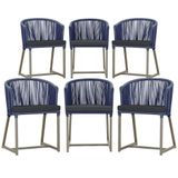 6 Cadeiras De Jantar Noronha Fendi Corda Náutica E11 Trama Azul