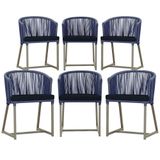 6 Cadeiras De Jantar Noronha Fendi Corda Náutica E12 Trama Azul