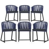 6 Cadeiras De Jantar Área Noronha Preta E11 Trama Original Azul