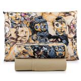 Jogo Cama Lençol Sonnet Solteiro Malha Estampada 100% Algodão 3 Peças - Cachorros Pet - Mostarda
