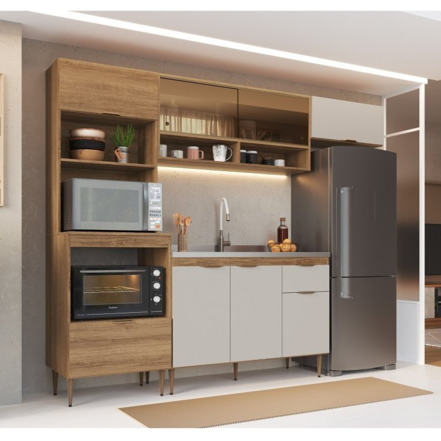 Conjunto De Cozinha 1 Gaveta 2 Fornos Veneza V Mel/arenas