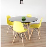Conjunto Sala De Jantar Mesa Eiffel 120x75cm Tampo Mdf Com 4 Cadeiras Eiffel Botonê Amarelo Claro/preto
