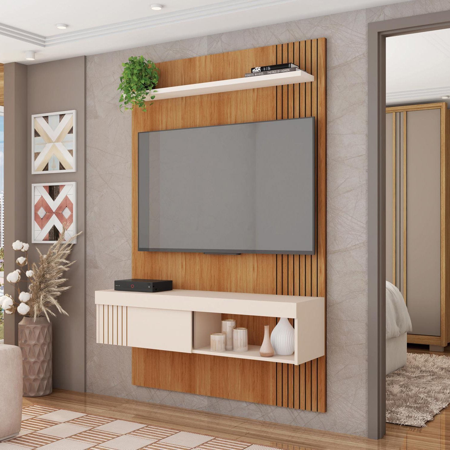 Painel Para Tv Até 50 Polegadas Safira Freijó/off White