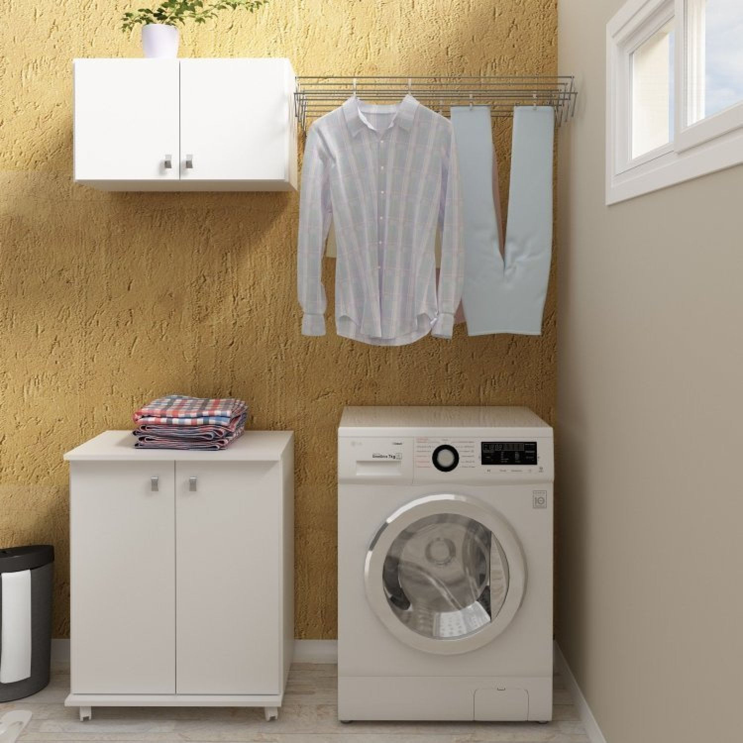 Conjunto Lavanderia Multiuso 2 Peças 1 Balcão Bl3300 1 Armário Aéreo Am3103 Tecno Mobili