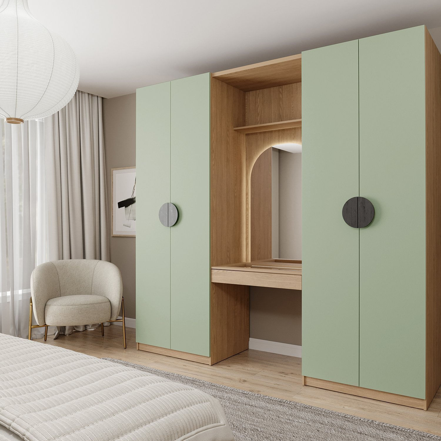 Conjunto Modulado 3 Peças Nichos Com 2 Gavetas, Penteadeira E Cabideiro Joy Cabecasa Madeiramadeira