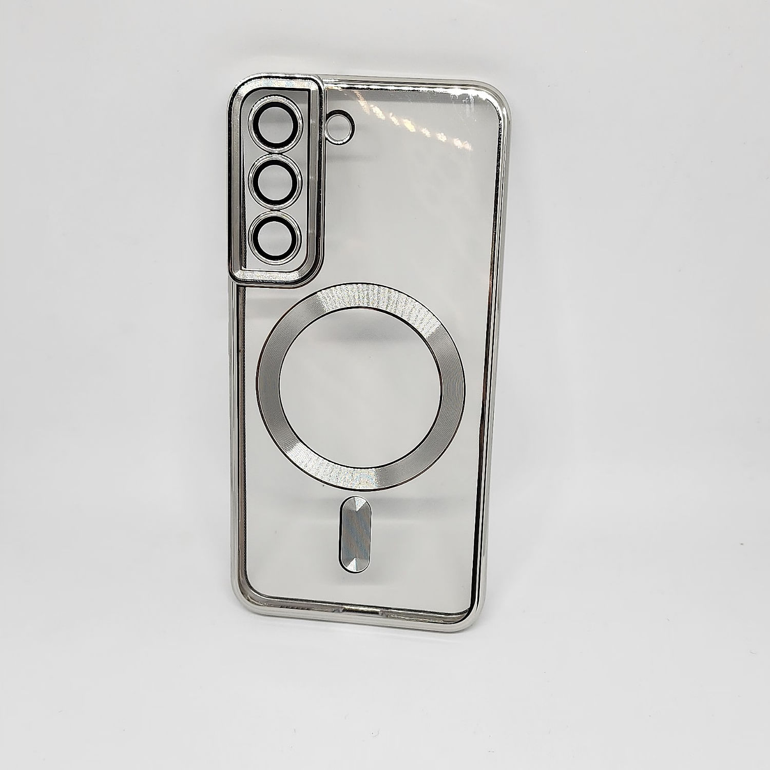 Capa De Luxo Transparente Com Magfase Para Samsung S22 Silver