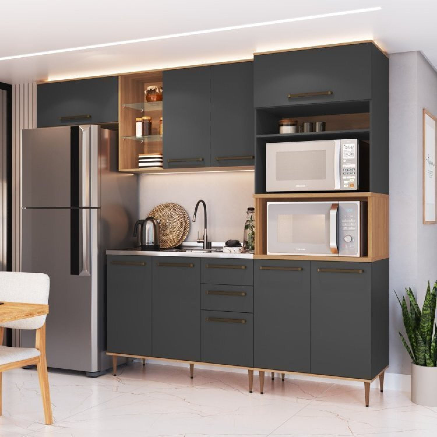 Conjunto De Cozinha 2 Gavetas 2 Fornos Isabelle Ii Freijó/grafite