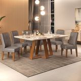 Conjunto Sala De Jantar Mesa Kiara 160x90cm Tampo Vidro/mdf Com 6 Cadeiras Lidia Freijó/off White