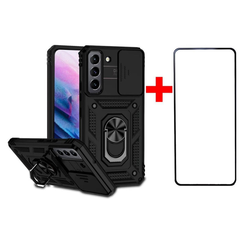 Capa De Telefone Samsung S22 Full Glass Lamina Com Suporte De Anel