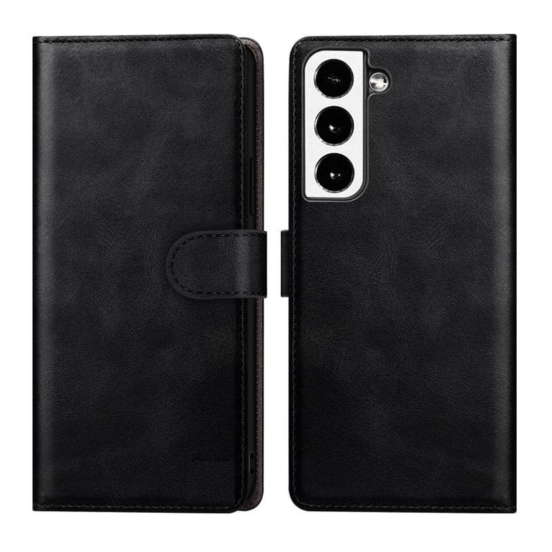 Capa Flip Para Samsung Galaxy S22 Preta Em Couro Pu