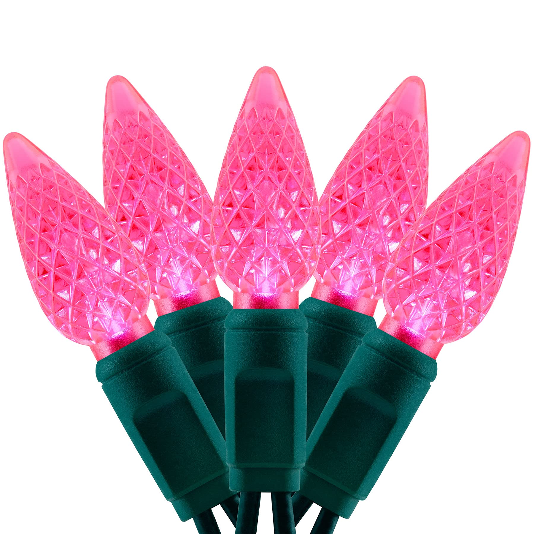 Luzes De Natal Yuletime Pink C6 Led 71 Pés 140 Unidades, 2 Fios