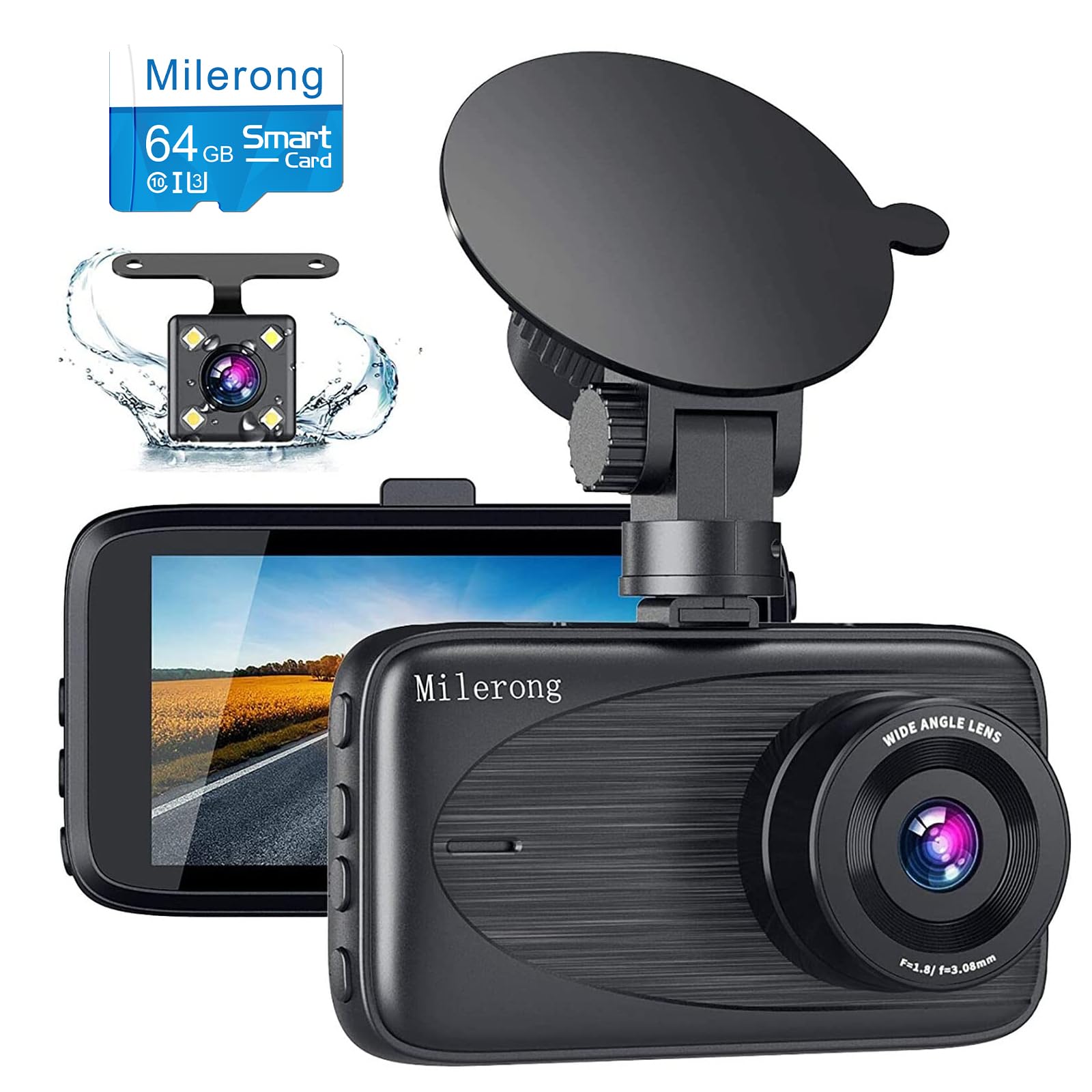 Dash Cam Milerong A25 1080p Fhd Frontal E Traseira Com Cartão De 64 Gb
