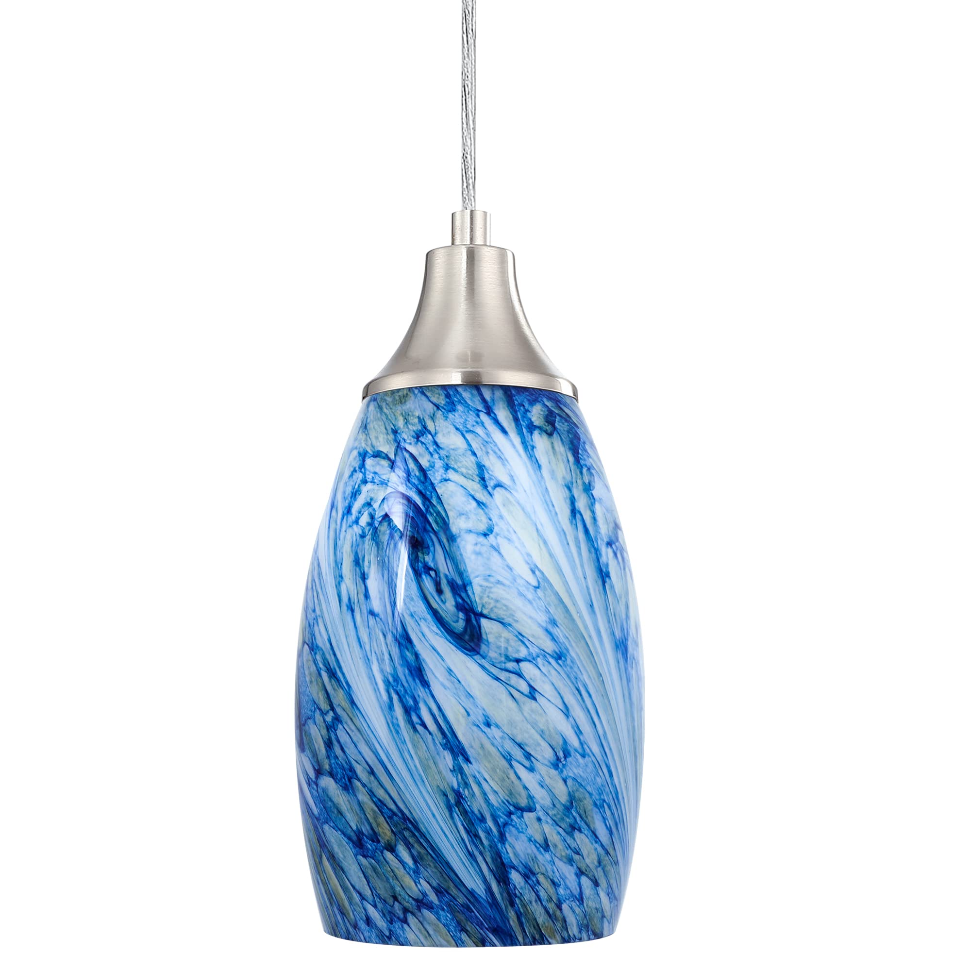 Pendant Light Karyfine Mini White Blue Glass Brush Nickel