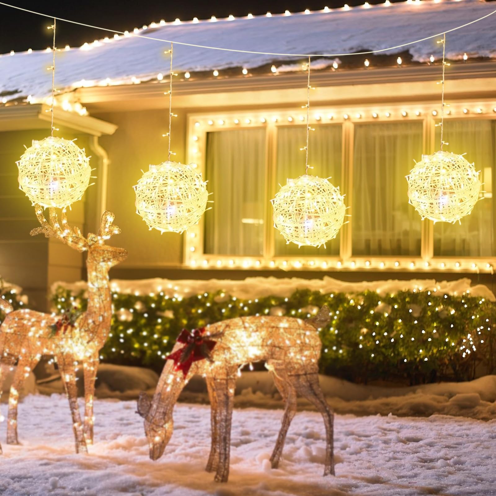 Luzes De Corda De Natal Ao Ar Livre Lightkeeys, Pacote Com 4, Esfera De 20 Cm