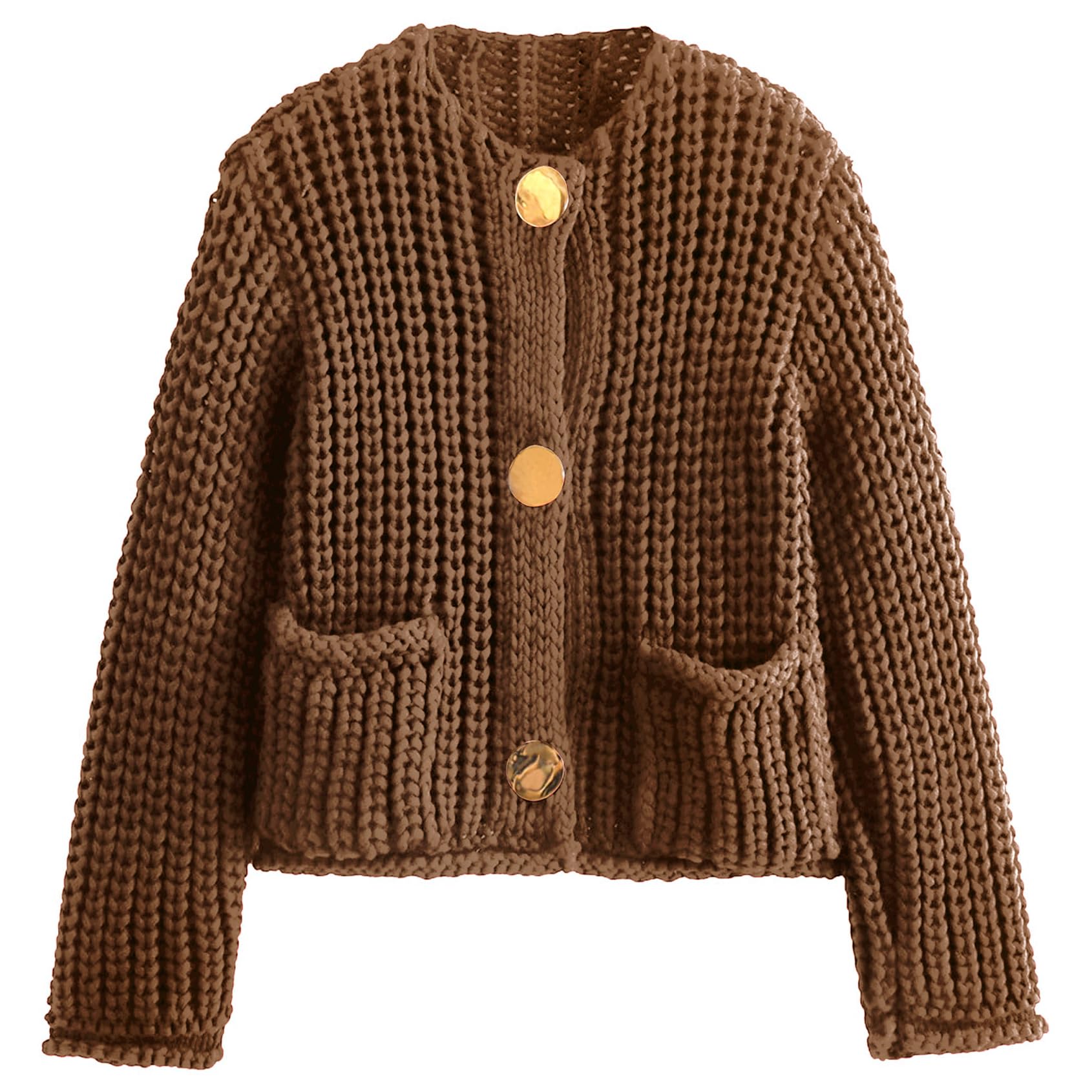 Suéter De Cardigã Recortado Yimoon Button Down Chunky Knit