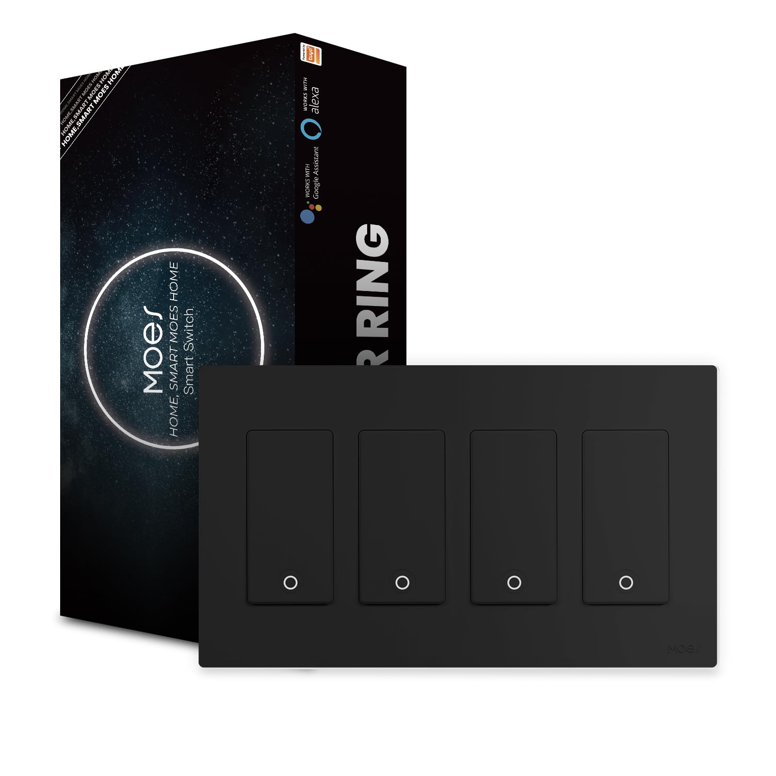 Interruptor De Luz Inteligente Moes 2ª Geração Wifi 3 Vias Preto 4 Gangues