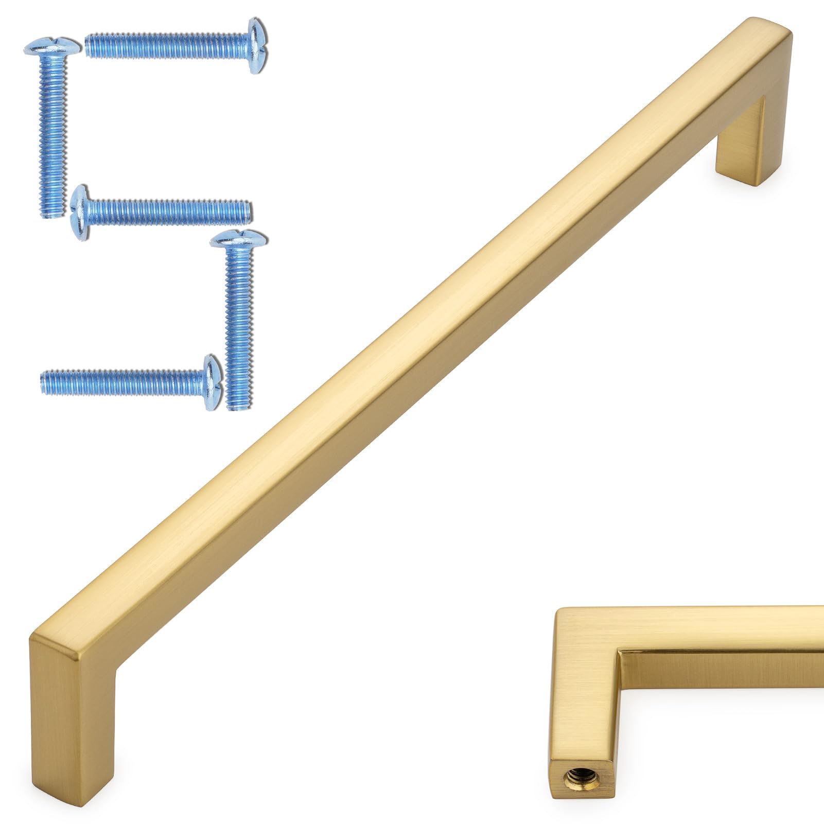Cabinet Handle Koofizo Solid Square Bar Brushed Gold, Pacote Com 5