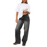 Jeans Kodaruber Femininos Y2k, Cintura Baixa, Folgados, Vintage, Cinza, Tamanho Gg
